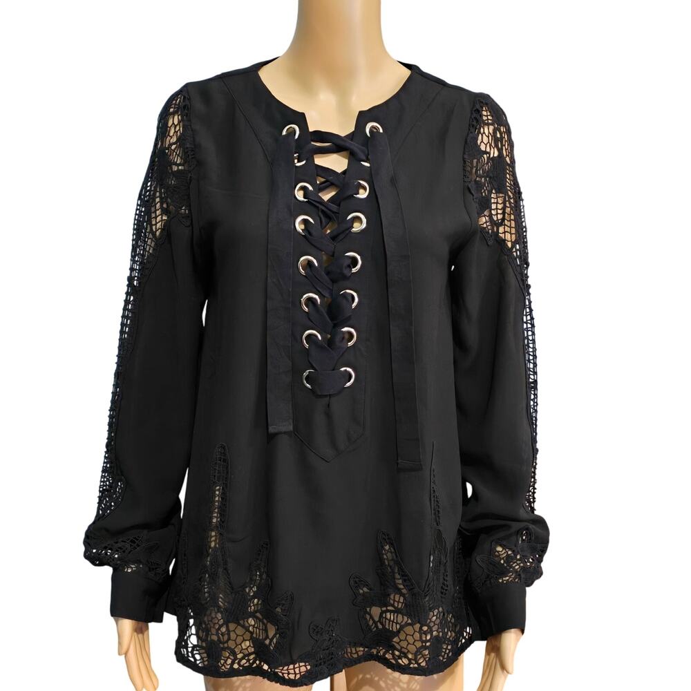 Gimmicks Black Lace up front top with cutout detail small NWOT